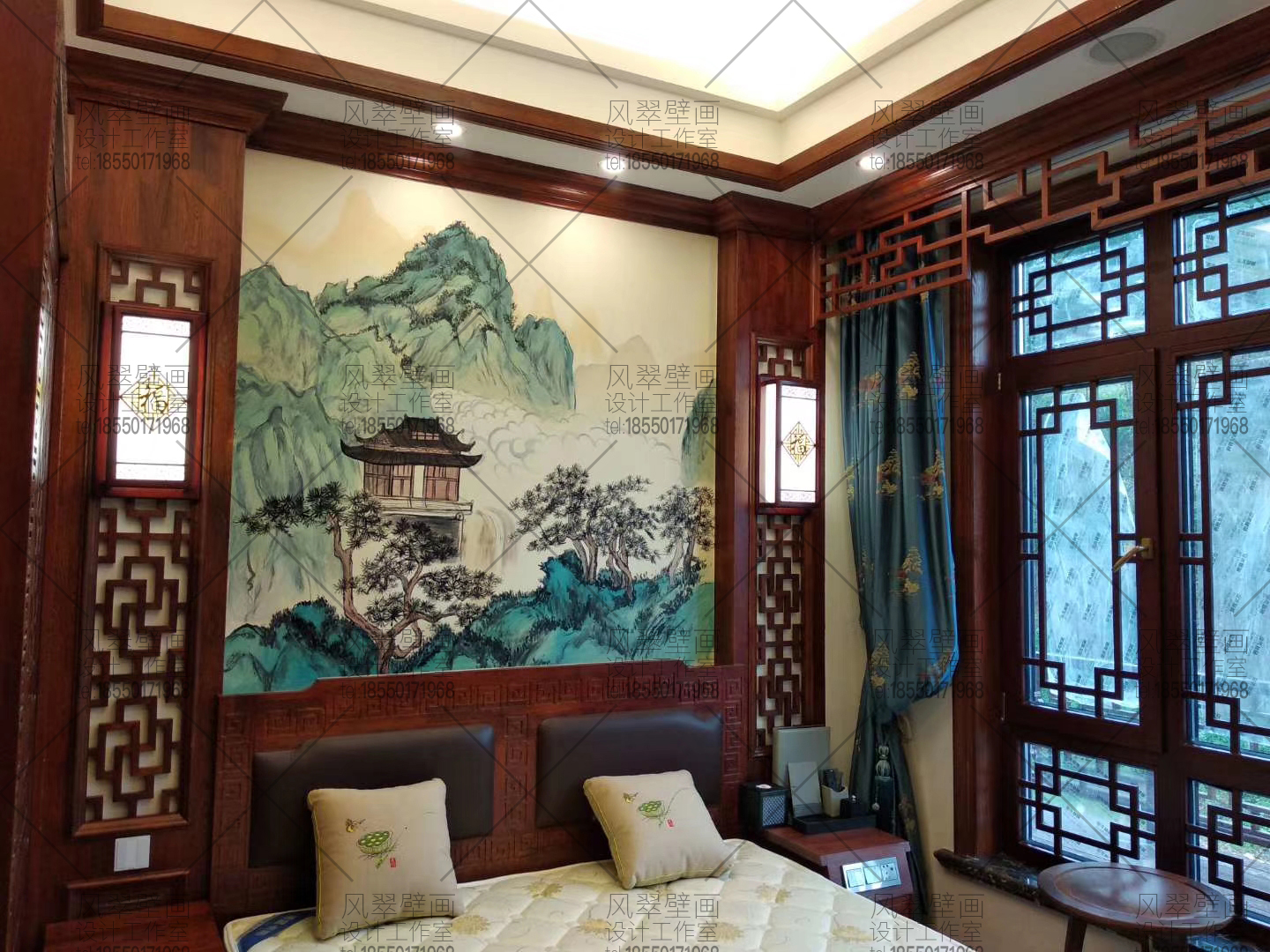 中式餐厅山水风景彩绘